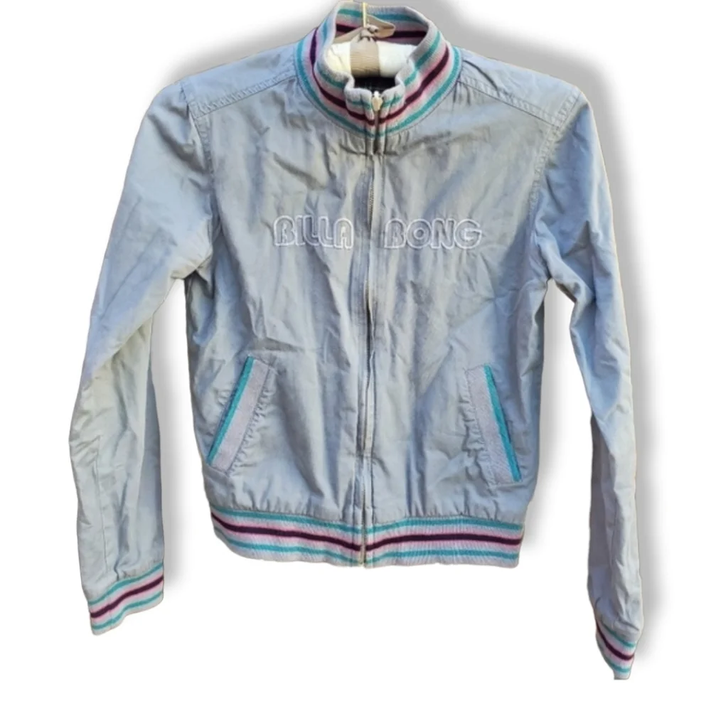 BILLABONG Gray Purple Plaid Jacket Girls 9 10 Lightweight Cotton Bomber